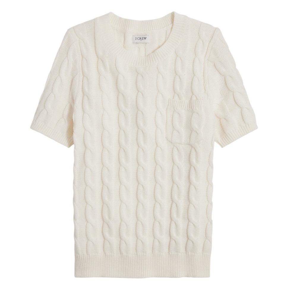 J.‎ Crew Short-Sleeve Cable Crewneck Sweater Ivory Cotton BR811 Womens XL euc